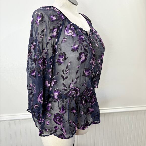 Faded Glory Size XXL Floral Velvet Burnout Top Floral Whimsigoth Fairy Grunge - Picture 14 of 14